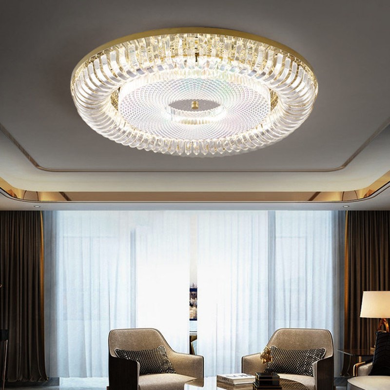 后现代轻奢客厅水晶灯简约大气圆形超薄超亮2022新款水晶吸顶灯具
