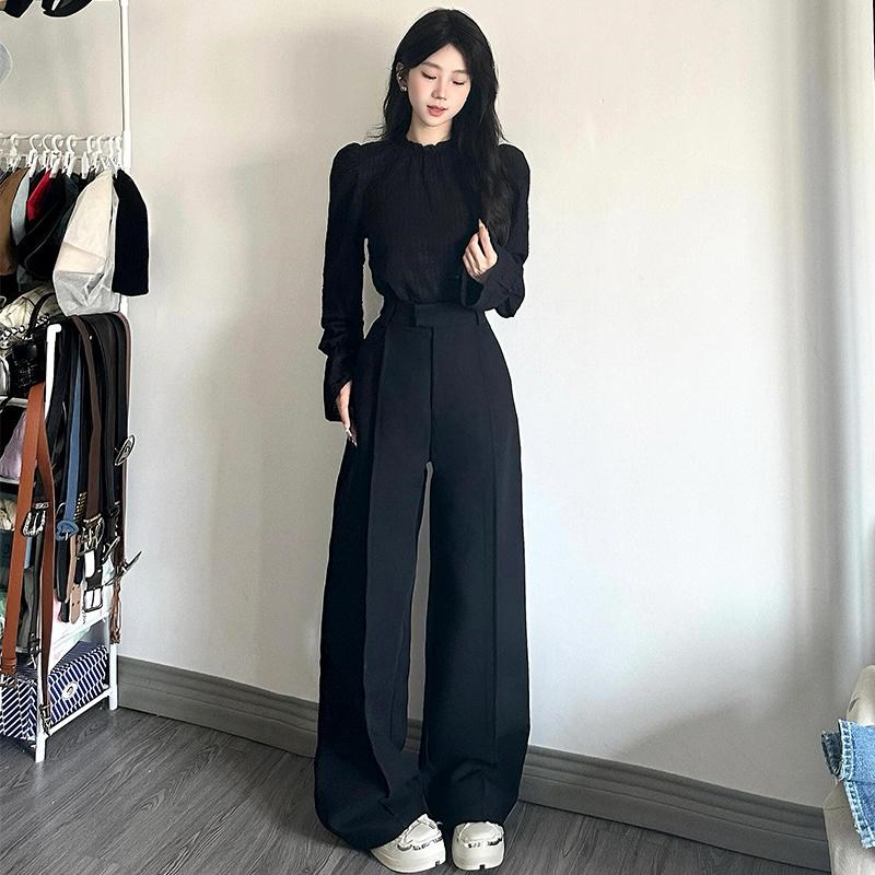 黑色西装裤女裤子2025新款春夏季垂感高腰休闲直筒阔腿裤拖地长裤