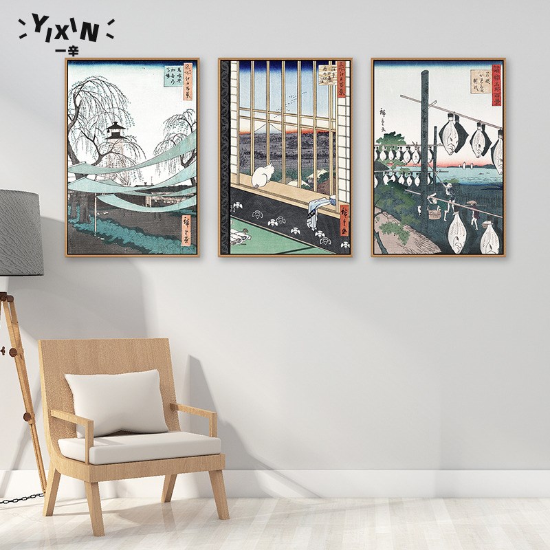 日式壁画挂画复古卧室客厅名画日系墙画浮世绘寿司店装饰画定制
