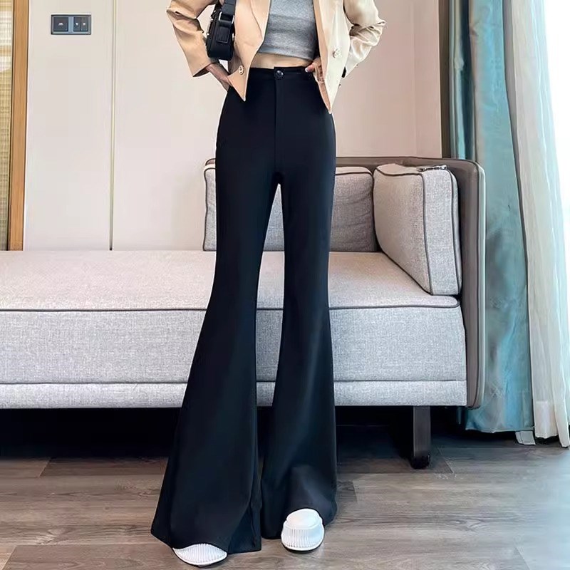 300斤胖mm大码黑色弹力西装裤女梨型身材裤子高腰显瘦垂感喇叭裤