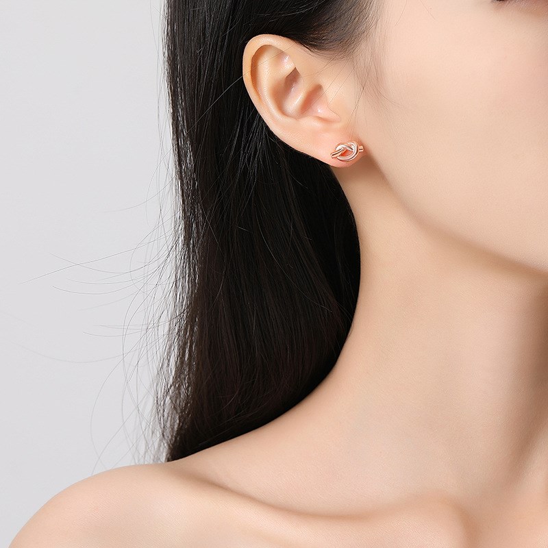 純银925几何绳结耳钉女简约时尚小众设计感耳环线条抛光耳饰