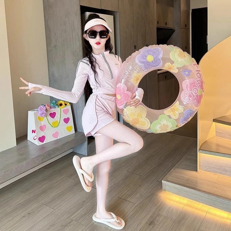 儿童泳衣夏季2025新款洋派女孩长袖防晒游泳衣女童两件式高颜值泳