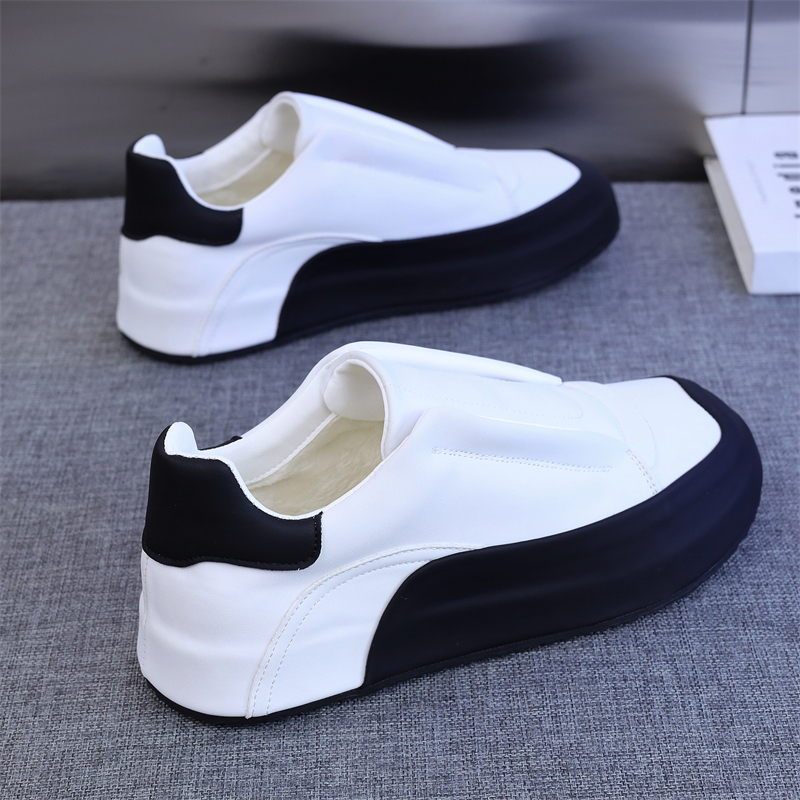 真皮防滑2023秋冬新款懒人一脚蹬增高厚底休闲百搭板鞋小白鞋男潮