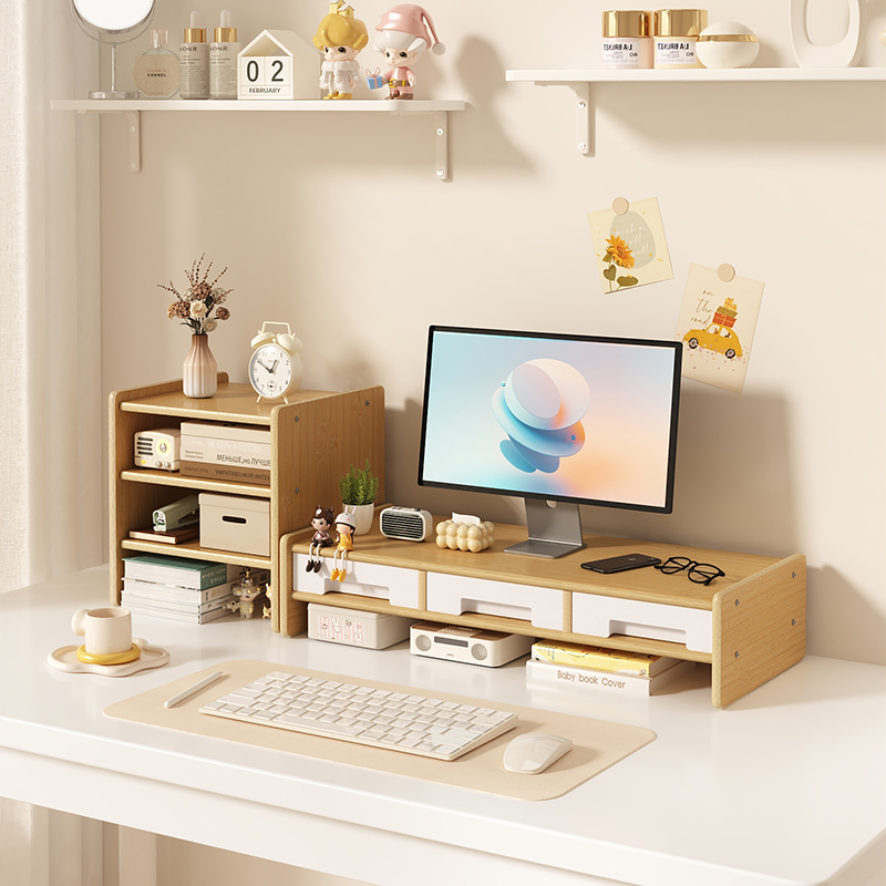 台式电脑增高架工位桌面置物架带抽屉收纳托架办公显示器垫高支架