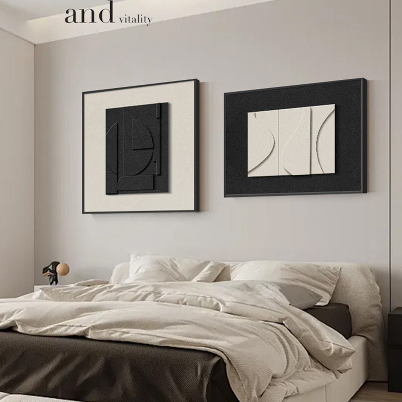 黑白灰主卧室床头挂画高级感抽象几何现代简约餐厅客厅沙发装饰画