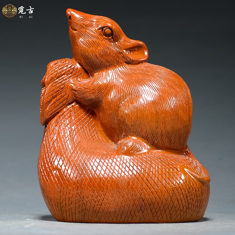 花梨木雕老鼠摆件实木雕刻十二生肖鼠黑檀家居饰品木质工艺品礼品