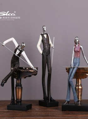 美式台球馆人物摆件会所酒柜书房家居软装饰品树脂工艺品