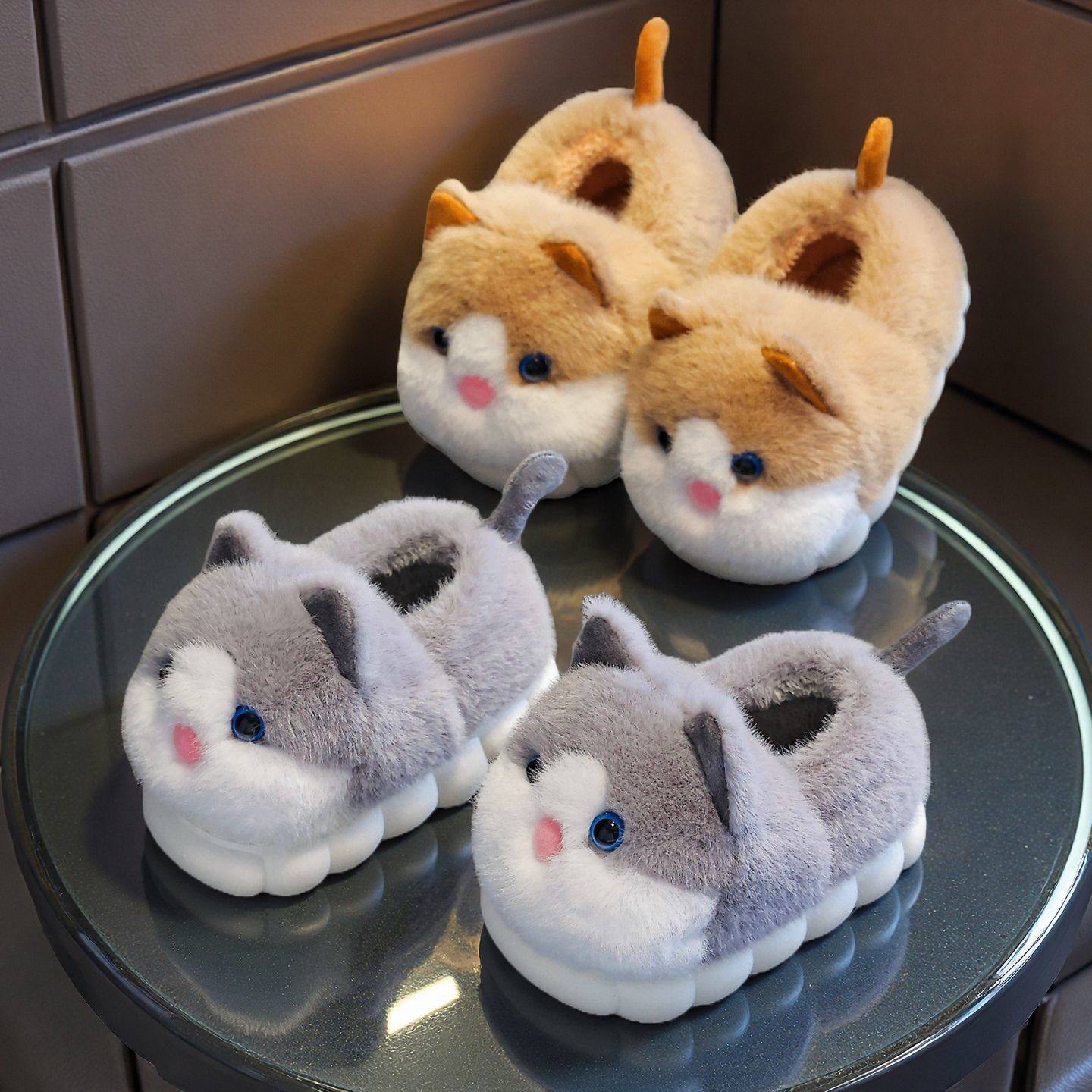 冬季保暖加绒加厚毛毛棉拖鞋