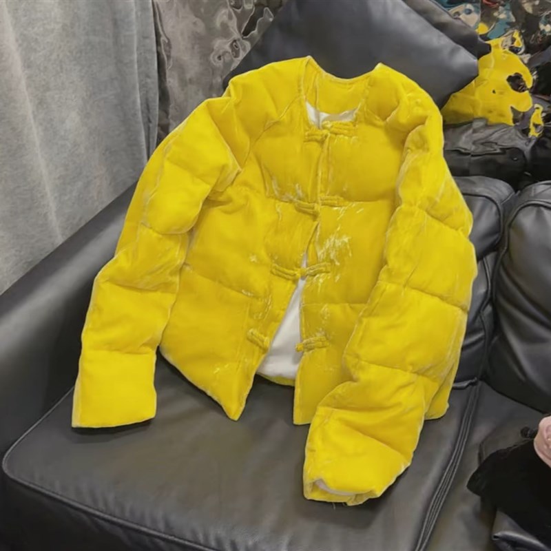 网红爆款洋气盘扣丝绒p棉服新中式百搭宽松大气新年款棉袄盘扣外