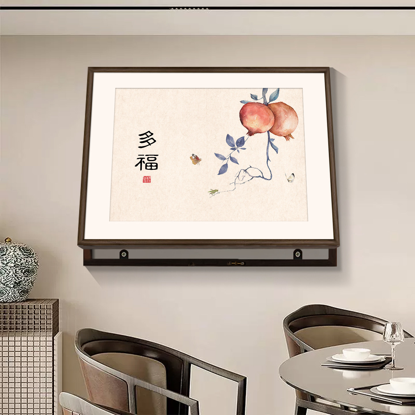 新中式多福和顺实木电表箱装饰画茶室餐厅荷花图网络媒体箱遮挡画