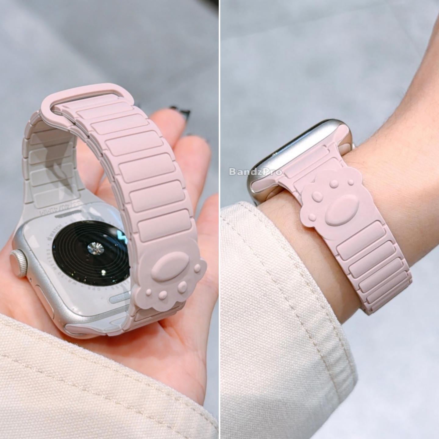 适用iwatch可爱爪印磁吸硅胶表带