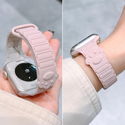 适用iwatch可爱爪印磁吸硅胶表带