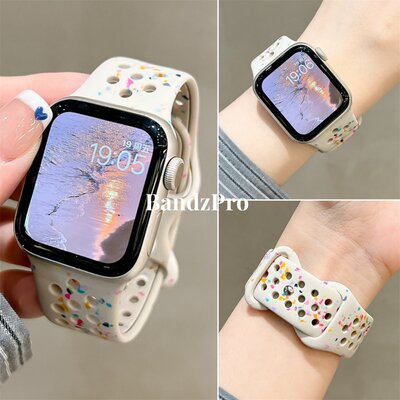 适用iwatch官方同款彩点硅胶表带