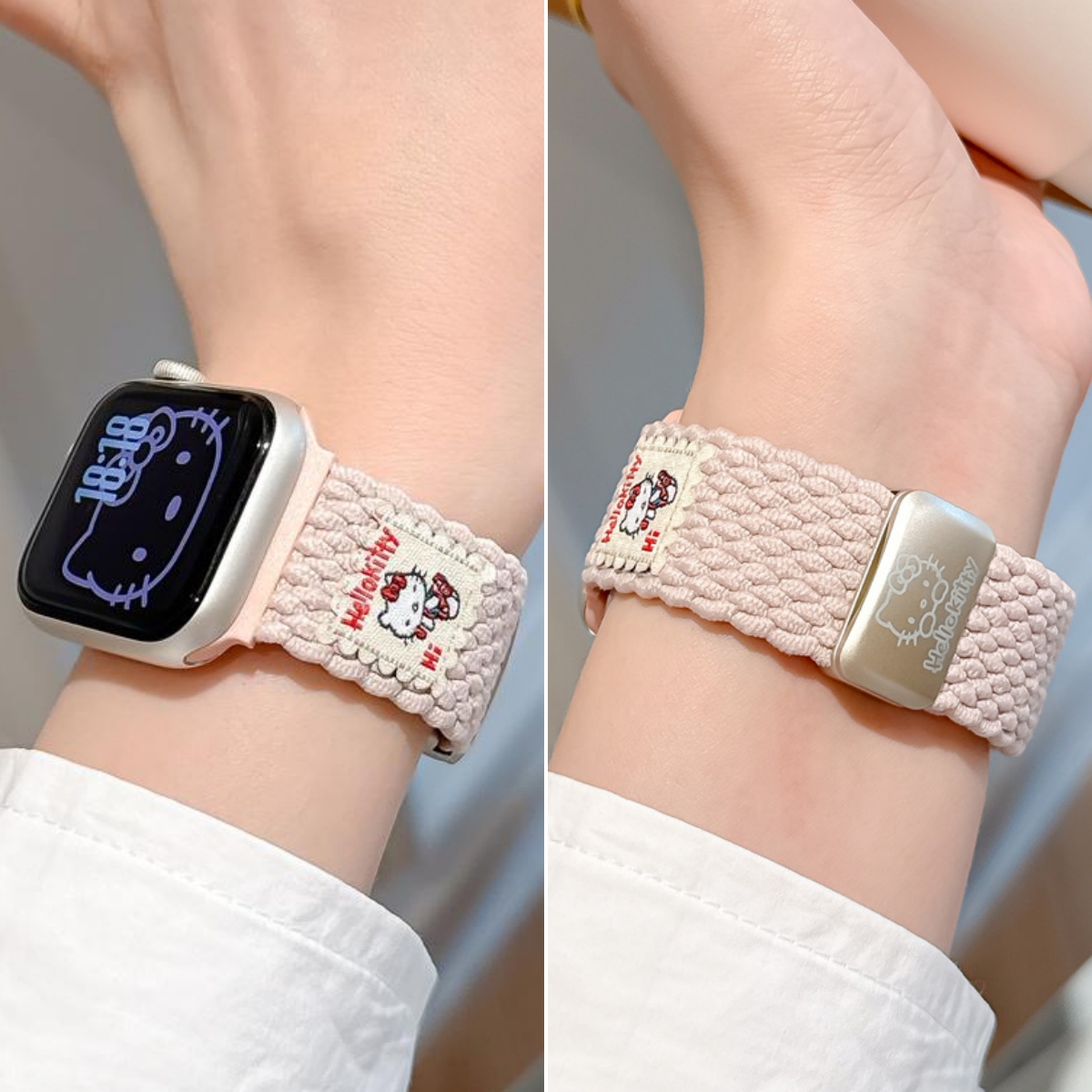 适用iwatch可爱KT麦穗纹编织表带