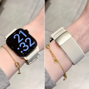 适用iwatch11表带苹果手表带S10磁吸扣尼龙表链applewatch9代透气SE舒适弹力腕带8女款ultra简约高级质感新