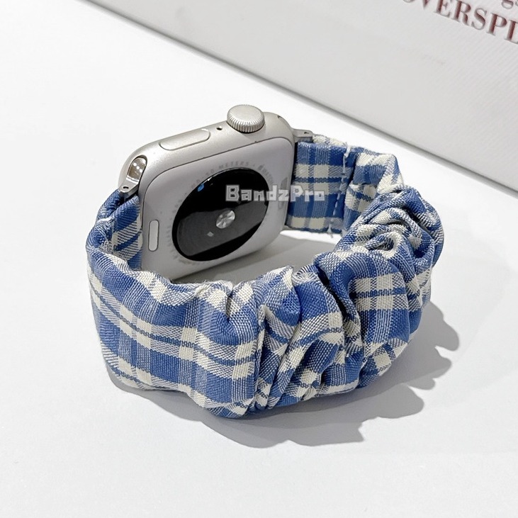 适用iwatch复古格子弹力发圈表带