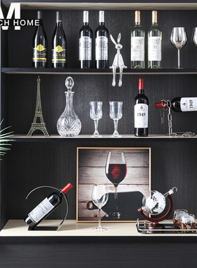 北欧高端轻奢样板房酒柜真红酒婚礼假酒托盘醒酒器装饰品小摆件