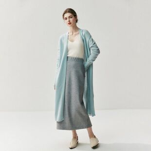 蒙亿25秋冬新品羊绒女士无扣开衫厚披肩长款慵懒过膝外套时尚大衣