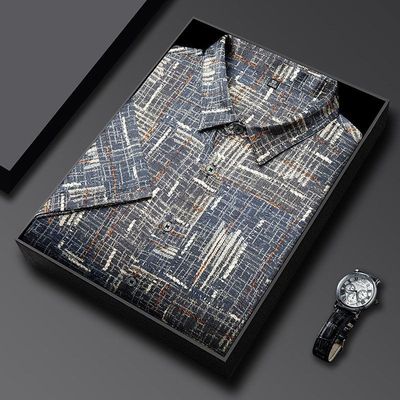 真丝短袖衬衫男装上衣薄潮流痞帅