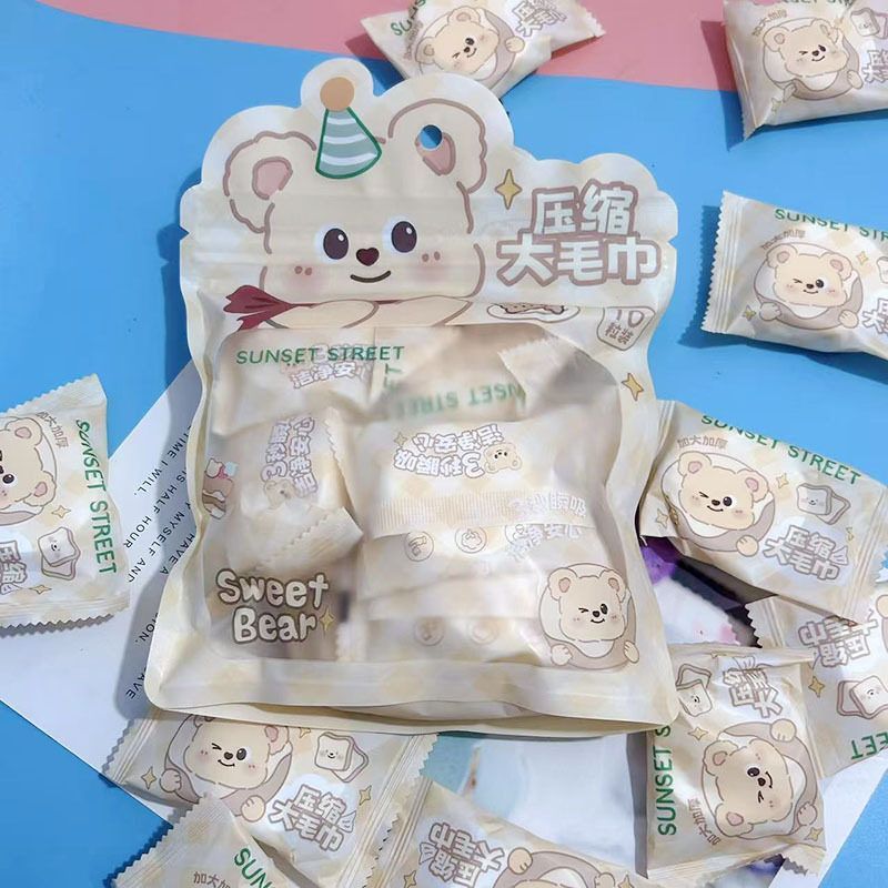 黄油小熊加大压缩毛巾单个独立