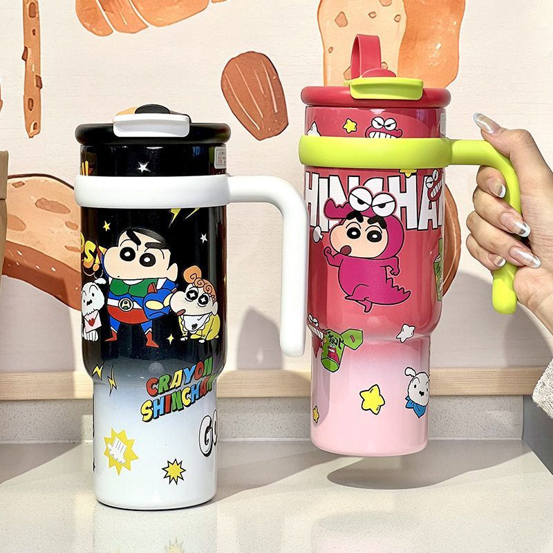 蜡笔小新保温杯大容量吸管水杯