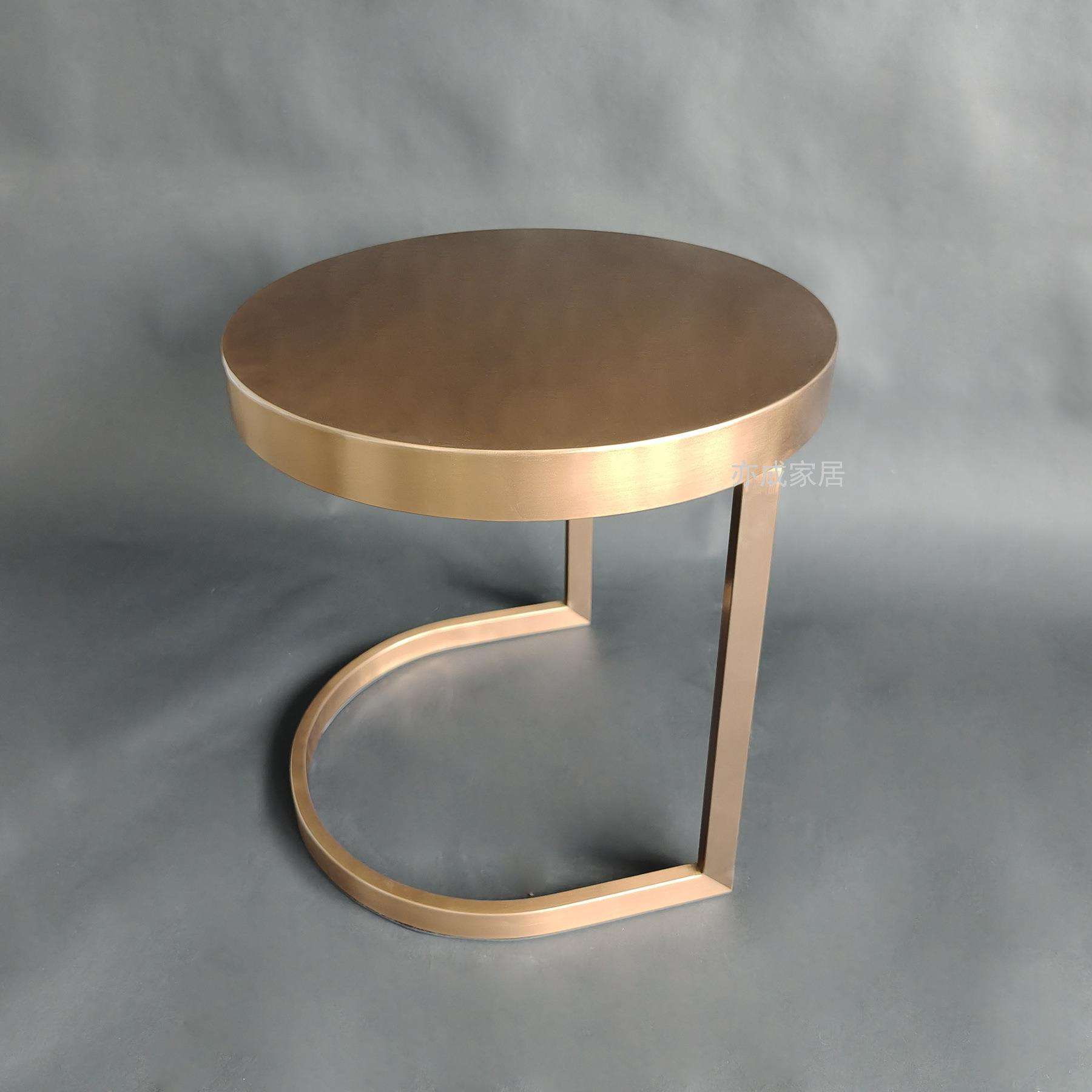 现代简约圆形不锈钢沙发边几软装设计师别墅酒店民宿客厅沙发角几