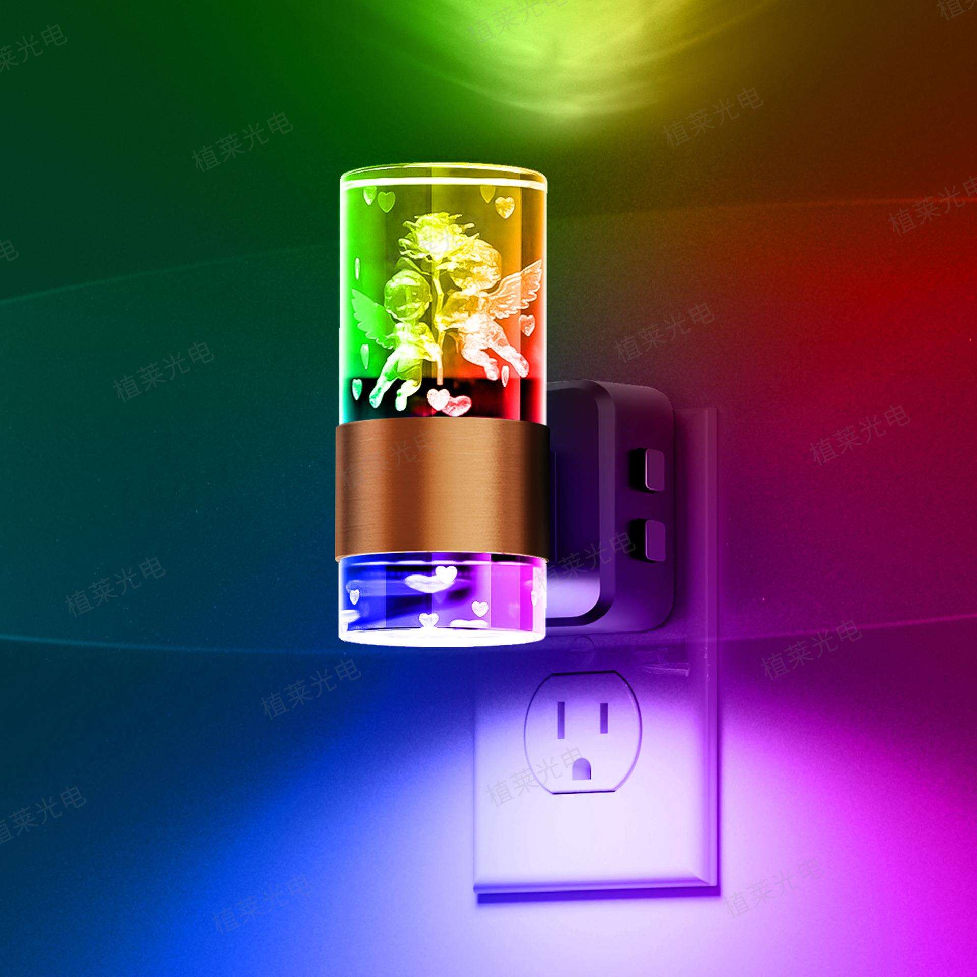 可旋转插电小夜灯GY197CP丘比特彩光RGB夜间氛围装饰感应灯