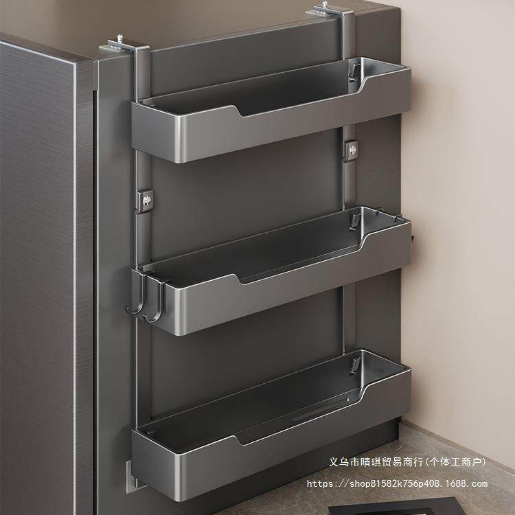 冰箱置物架侧收纳筐免打孔厨房挂钩悬挂式架子多层壁挂分层收纳架