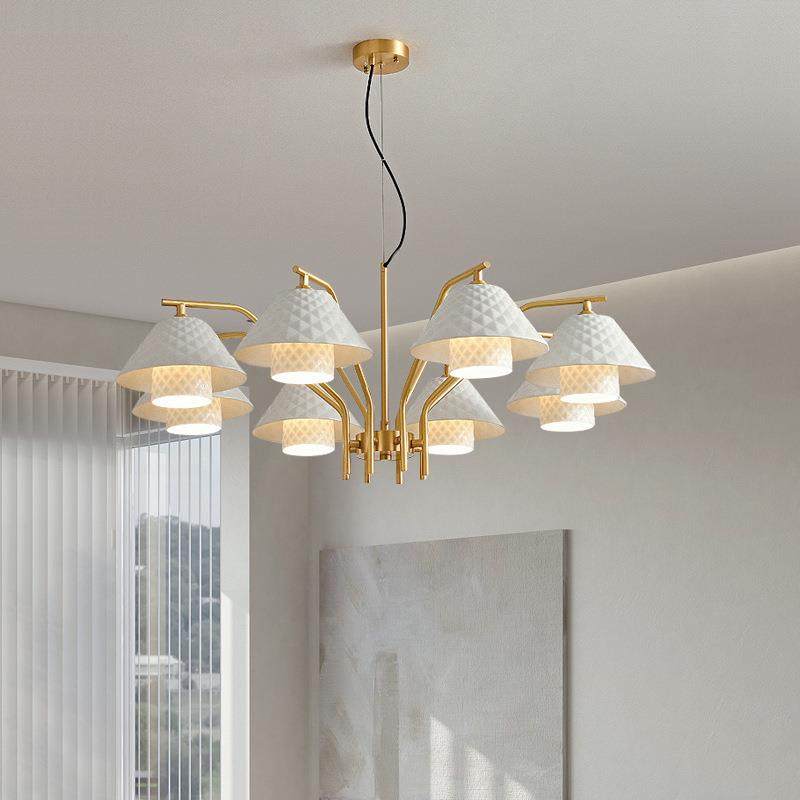 中山工厂展厅2022新款玉瓷全铜吊灯美式复古客厅灯可调节高度法式