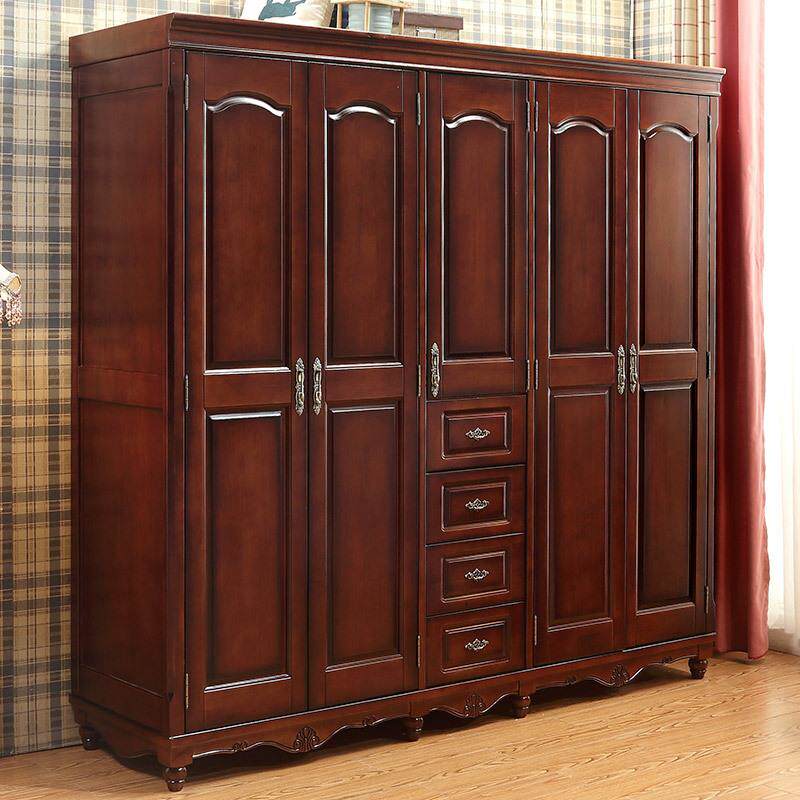 美式实木衣柜5五门现代简约卧室整体大衣橱组装储物柜