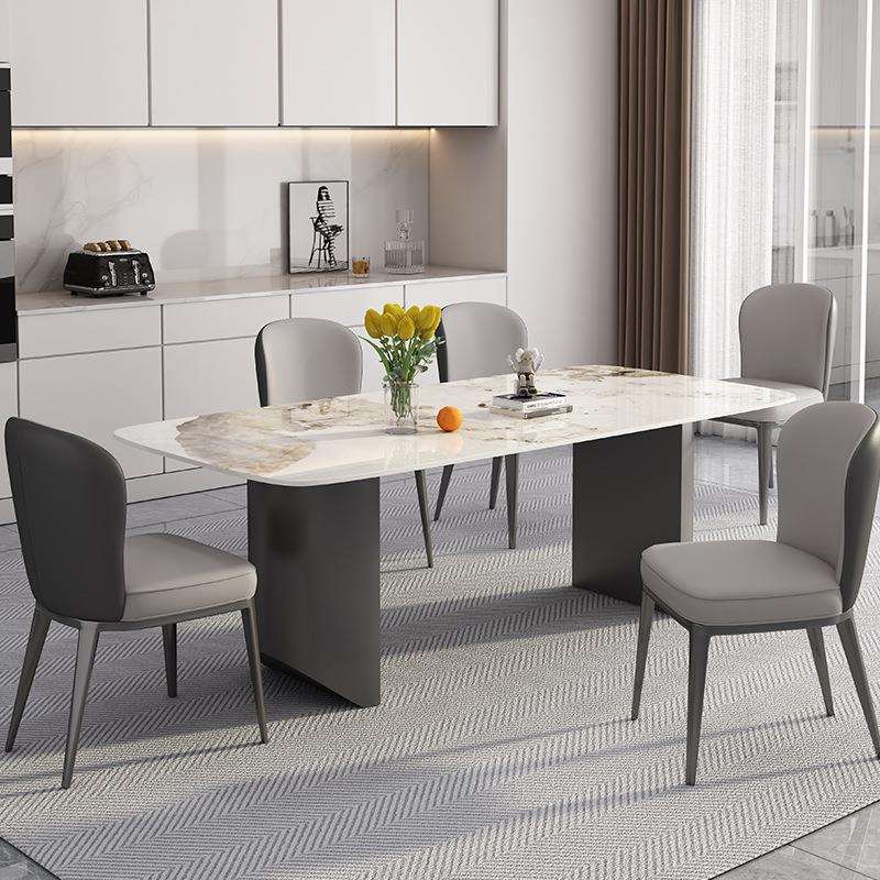 北欧意式极简岩板现代简约长方形家用轻奢餐桌小户型饭桌椅子组合