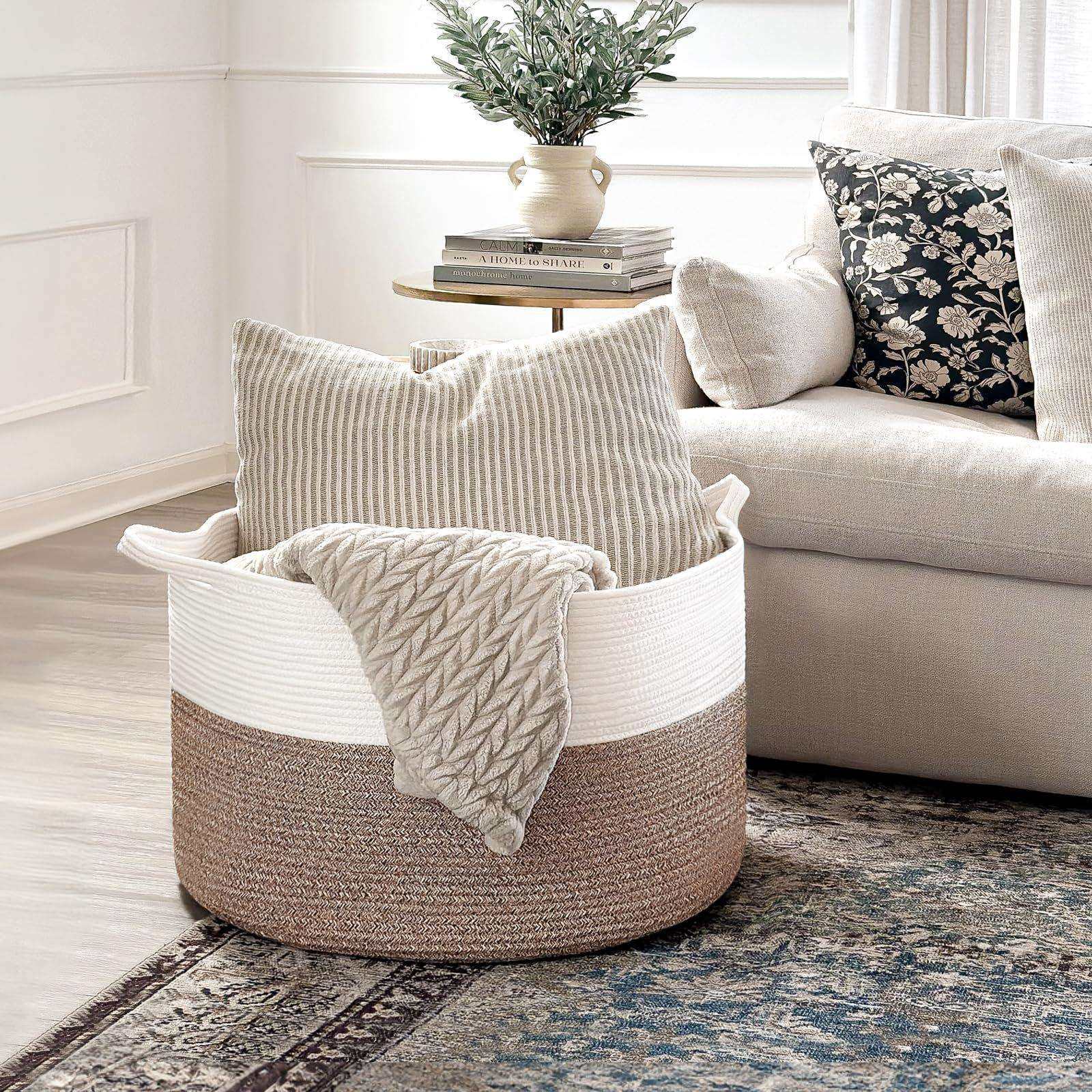 亚马逊热销棉线编织脏衣篮玩具毯子抱枕柔软型收纳筐手作家居