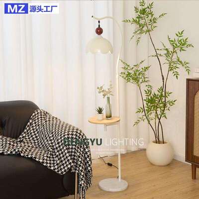 奶油风置物架一体落地灯客厅沙发旁边几摆件氛围灯卧室床头柜台灯