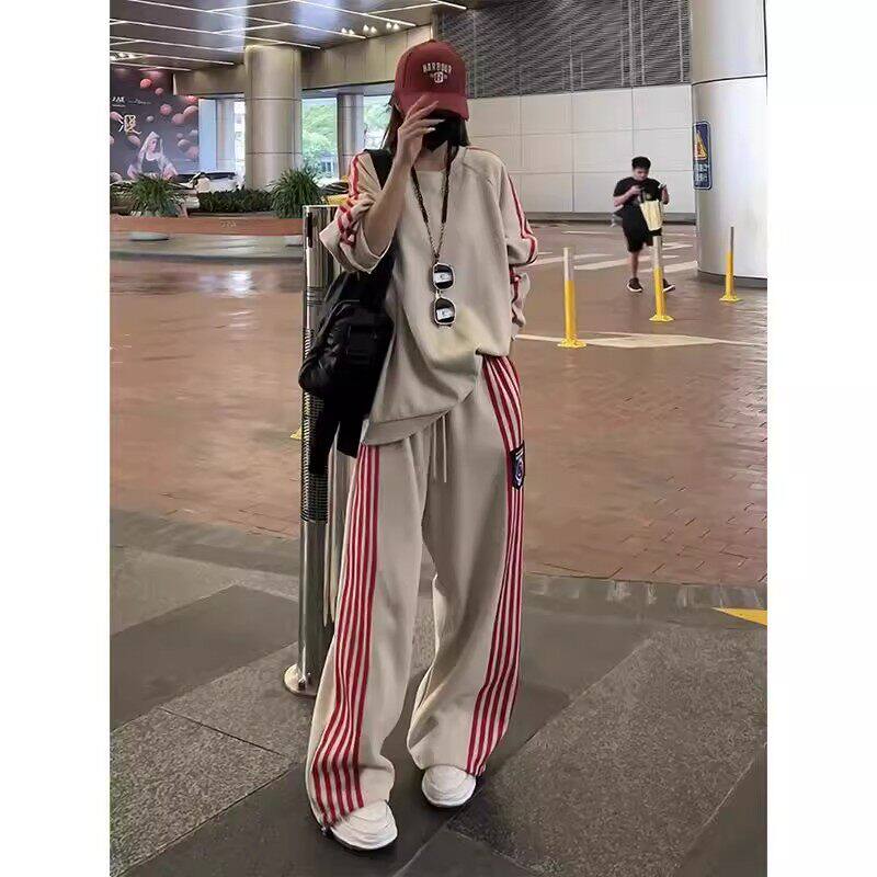大尺码胖mm300斤运动服两件套女春秋季宽松休闲厚棉束脚阔腿裤套