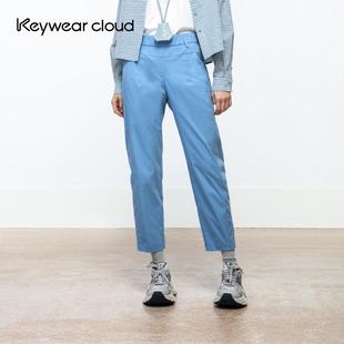 通勤高腰休闲九分裤 Keywearcloud奇威女装 职业装 复古休闲裤 修身