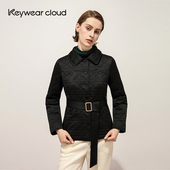 Keywearcloud奇威翻领时尚 腰带收腰轻薄长袖 外套
