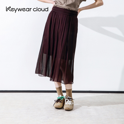 Keywearcloud奇威2025新款高腰高级感腰带黑色半身裙女夏长款半裙