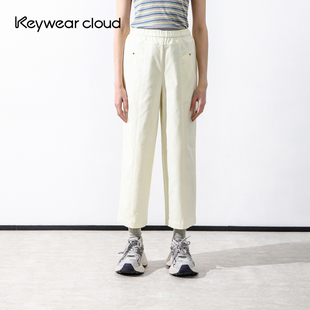 女百搭九分裤 宽松直筒裤 松紧腰简约休闲裤 Keywearcloud奇威夏季