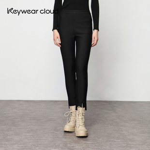 九分裤 Keywearcloud奇威秋季 松紧腰直筒净色打底裤