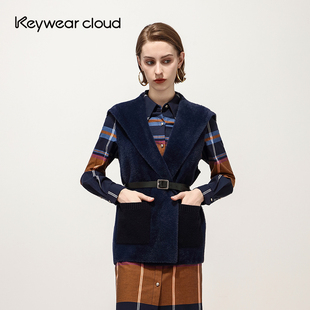 Keywearcloud奇威连帽针织拼接绞花马甲