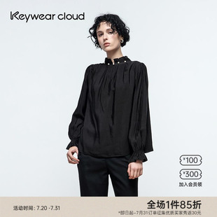 长袖 Keywearcloud奇威立领优雅风尚通勤衬衫 职业衬衣黑色上衣女