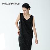 女装 Keywearcloud奇威夏季 中长款 满天星宽松背心裙宽松黑色连衣裙