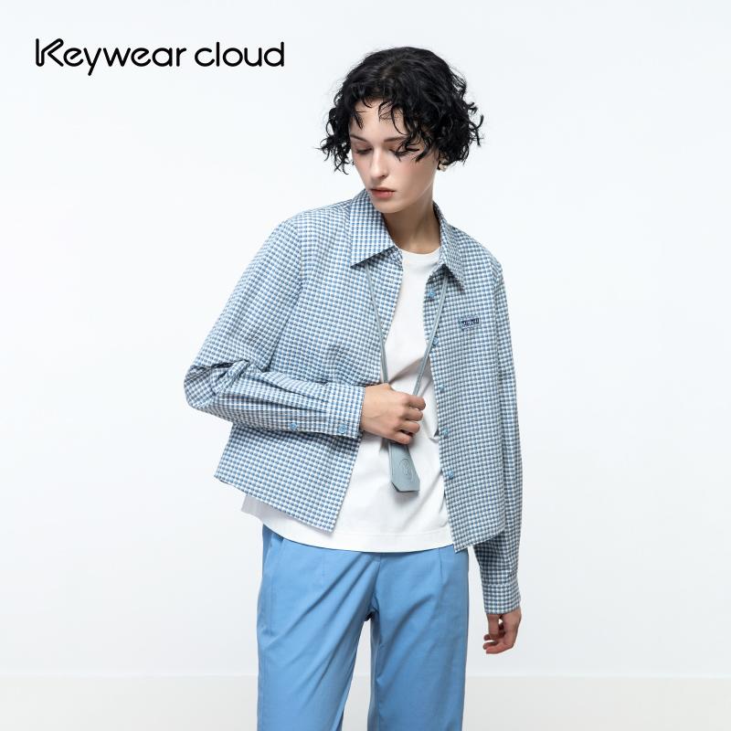 Key穿戴款韩系气质格子长袖衬衫