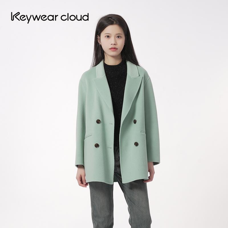 Keywearcloud奇威中长款羊毛羊绒双面呢宽松大衣