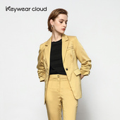 Keywearcloud奇威女装 子褶 外套袖 时尚 干练芥末黄西装