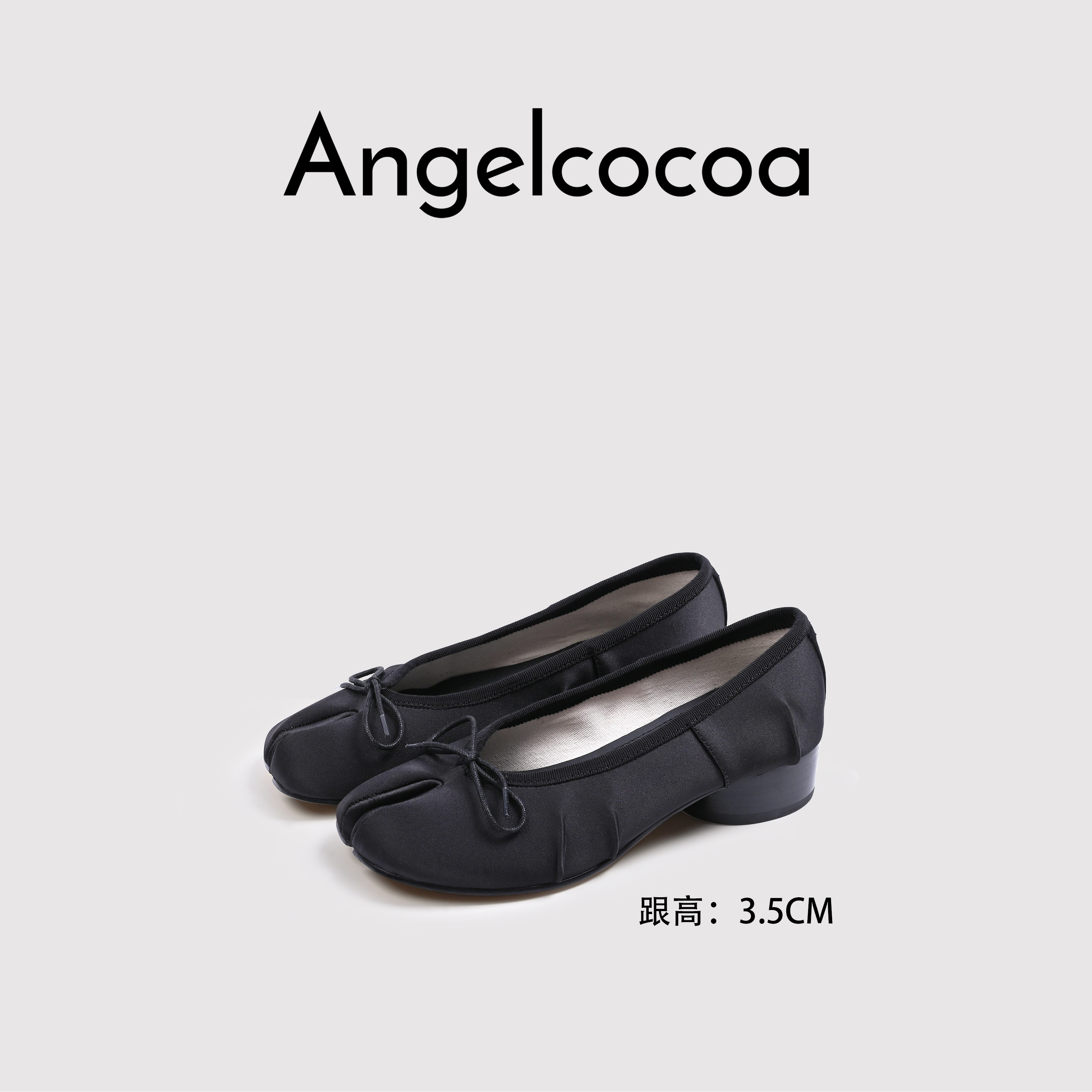 日本Angelcocoa粗高跟缎面分趾鞋图片