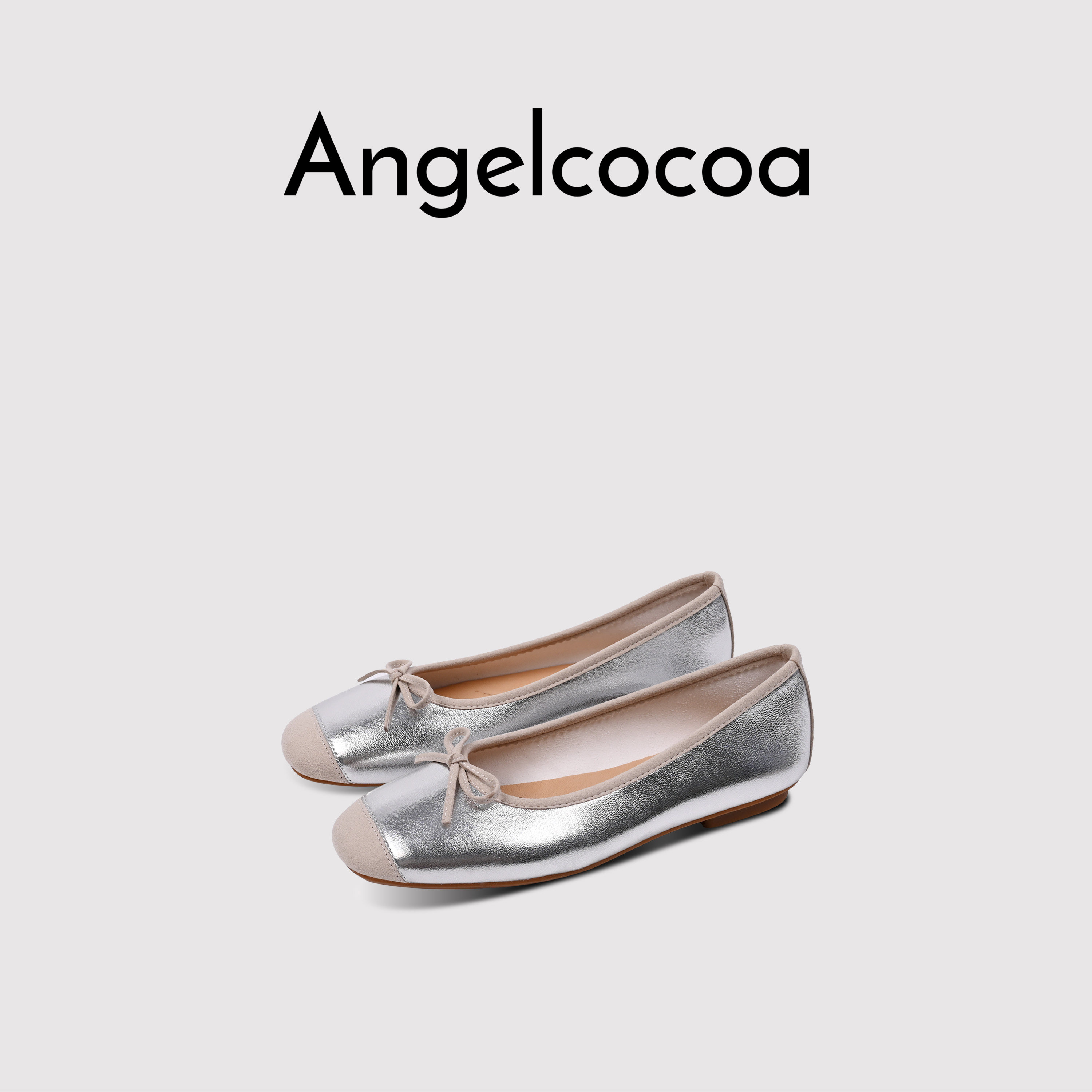 日本Angelcocoa银色芭蕾单鞋绝美平底法式软底不累脚蛋卷鞋