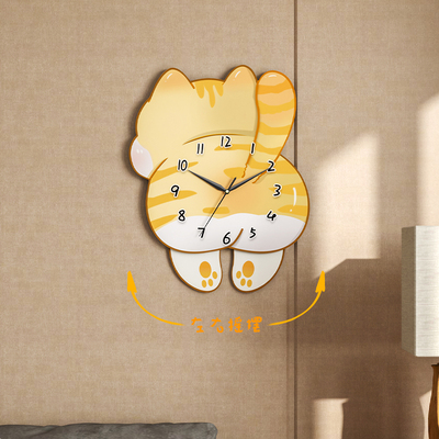 猫咪摇摆静音钟表日历装饰挂钟