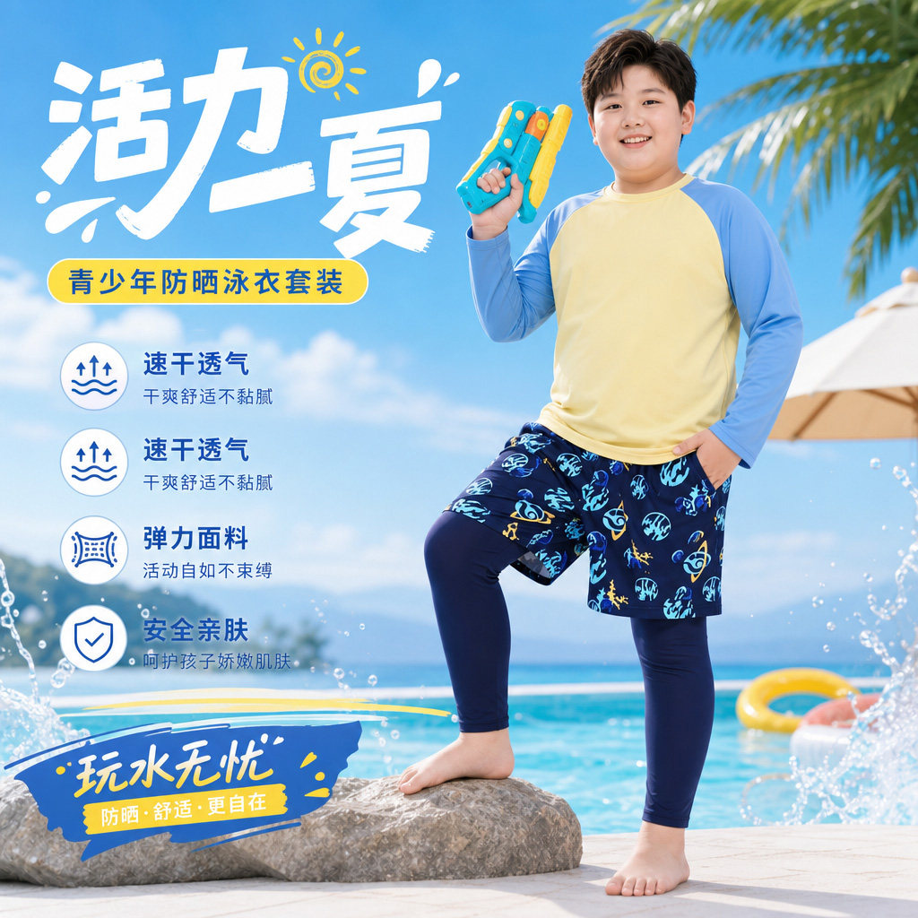 青少年分体泳衣初中生儿童中大童儿童泳衣/裤