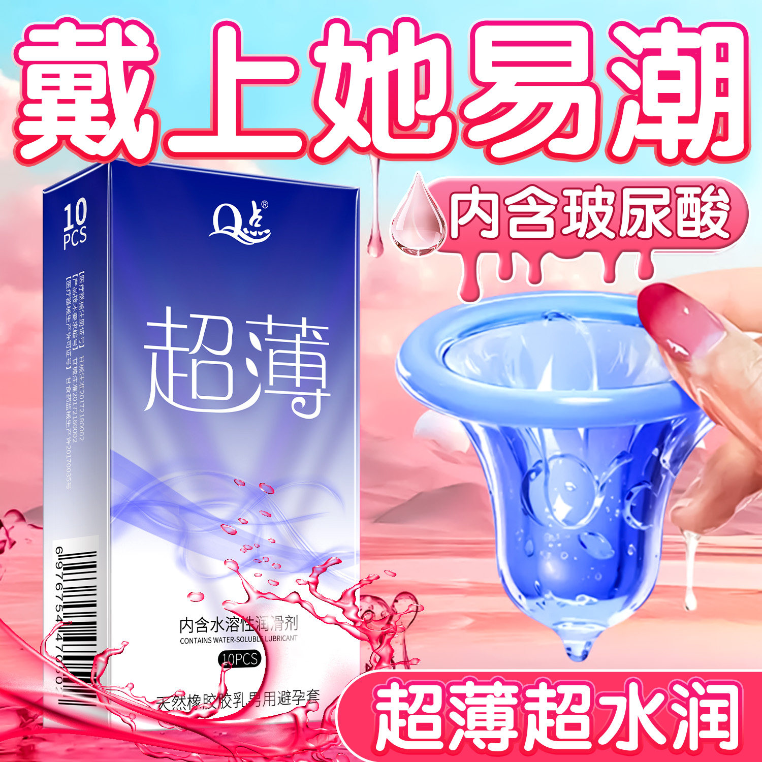 避孕套正品安全套超薄001裸入飞机专用打易高潮玻尿酸水润男女用